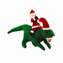 Kerstman op dinosaurus