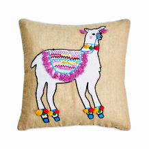 Kussen met lama en pom poms