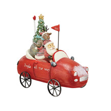 Kerstman en rendier in auto