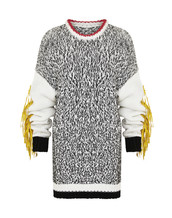 Grijze oversized trui met gele franjes