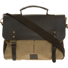 Bruine leren & canvas laptoptas