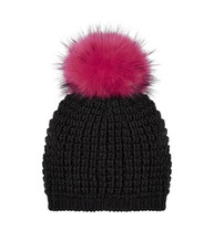 Wolle zwarte muts met roze pom pom