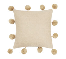 Beige wollen kussen met pompoms