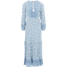 Blauwe en witte maxi jurk met bloemenprint