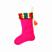 Roze kerstsok met pom poms
