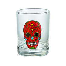 Glas met rood doodshoofd