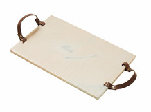 Roze marmeren dienblad met leren handvaten