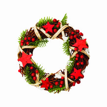 Kerstkrans met rode sterren