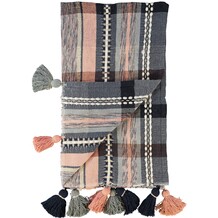 Kleed met meerdere kleuren print en pom poms