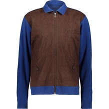 Bruin suède en blauw fleecejack