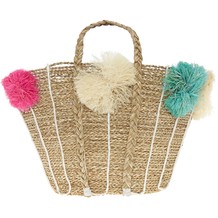 Rieten tas met pom poms