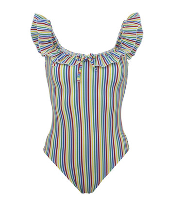 Gestreept badpak in regenboog kleuren