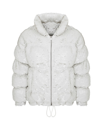 Witte puffer jas met pailletten