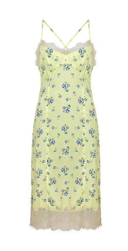 Gele jurk met blauwe bloemen