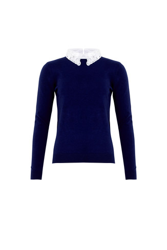 Blauwe trui met parels