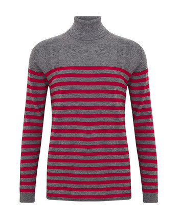 Grijze coltrui met rode strepen