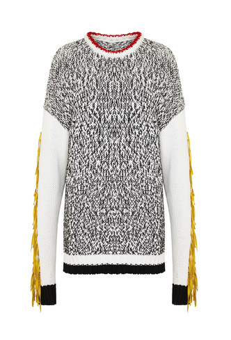 Grijze oversized trui met gele franjes