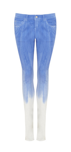 Blauwe jeans met wit detail