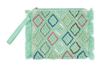 Groene clutch met kraaltjes