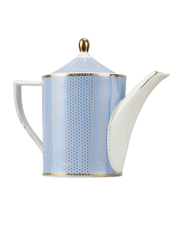 Blauw en witte keramische theepot met goud detail