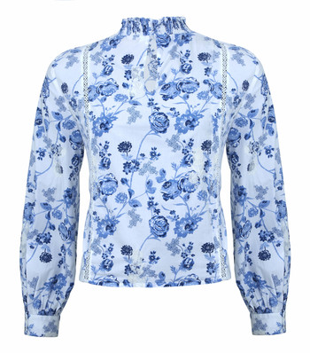 Gebloemd wit blauwe blouse