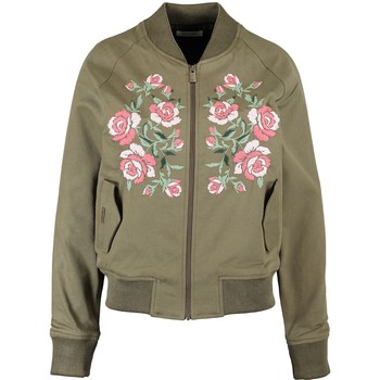Khaki groene bomber jas met bloemen