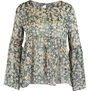 Blauw / gele top met bloemenprint