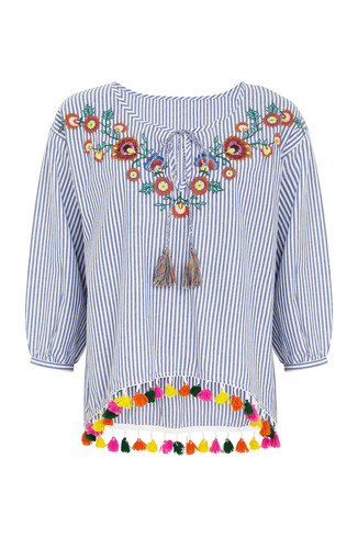 Gestreepte top met kwastjes
