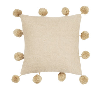 Beige wollen kussen met pompoms