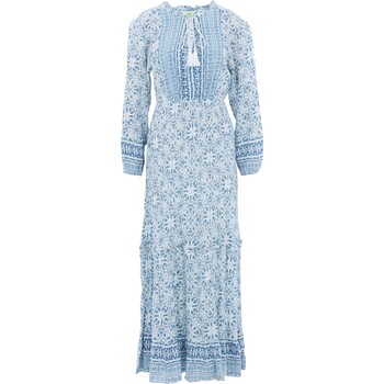 Blauwe en witte maxi jurk met bloemenprint