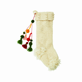 Witte kerstsok met pom poms