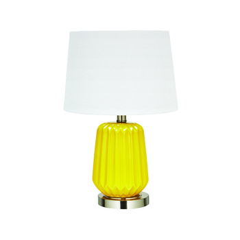 Lamp met gele basis en witte lampenkap