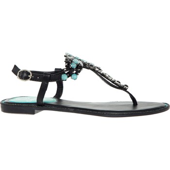 Zwarte sandalen met blauwe steentjes