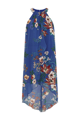 Blauwe jurk met bloemen