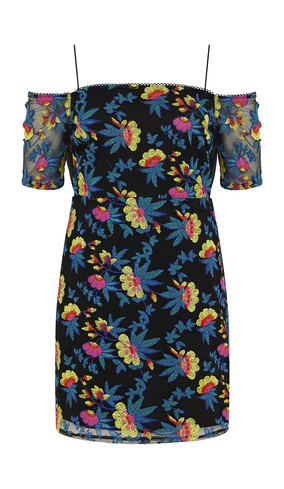 Zwarte jurk met geborduurde bloemen