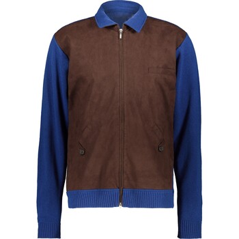 Bruin suède en blauw fleecejack