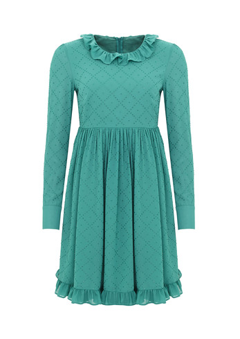 Groene jurk met ruche kraag