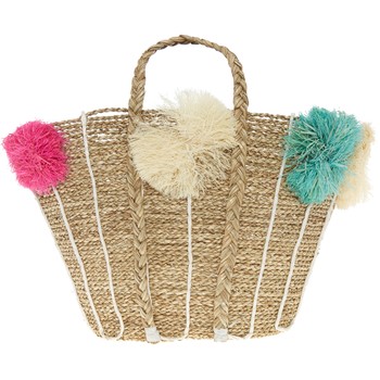 Rieten tas met pom poms
